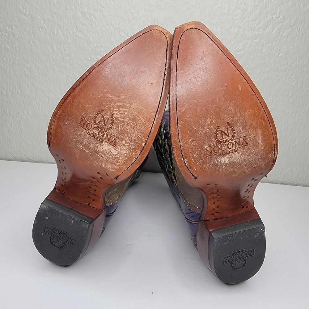 Vintage Nocona Women's Classic Brown & Purple Embroidered Leather Western Boots - Picture 12 of 12